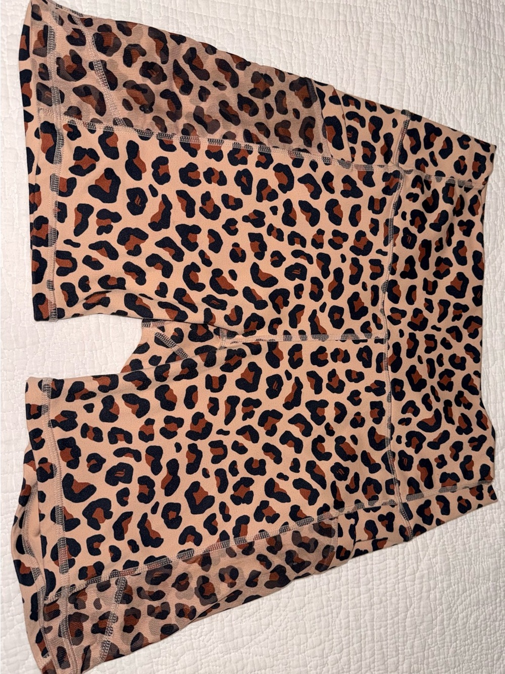 Fabletics Leopard Print Biker Shorts in Tan, Black & Brown